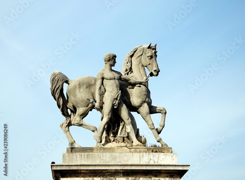 Equestrian statue of a Roman warrior  on Pont d'Iena in Paris, France.  Built in 1853