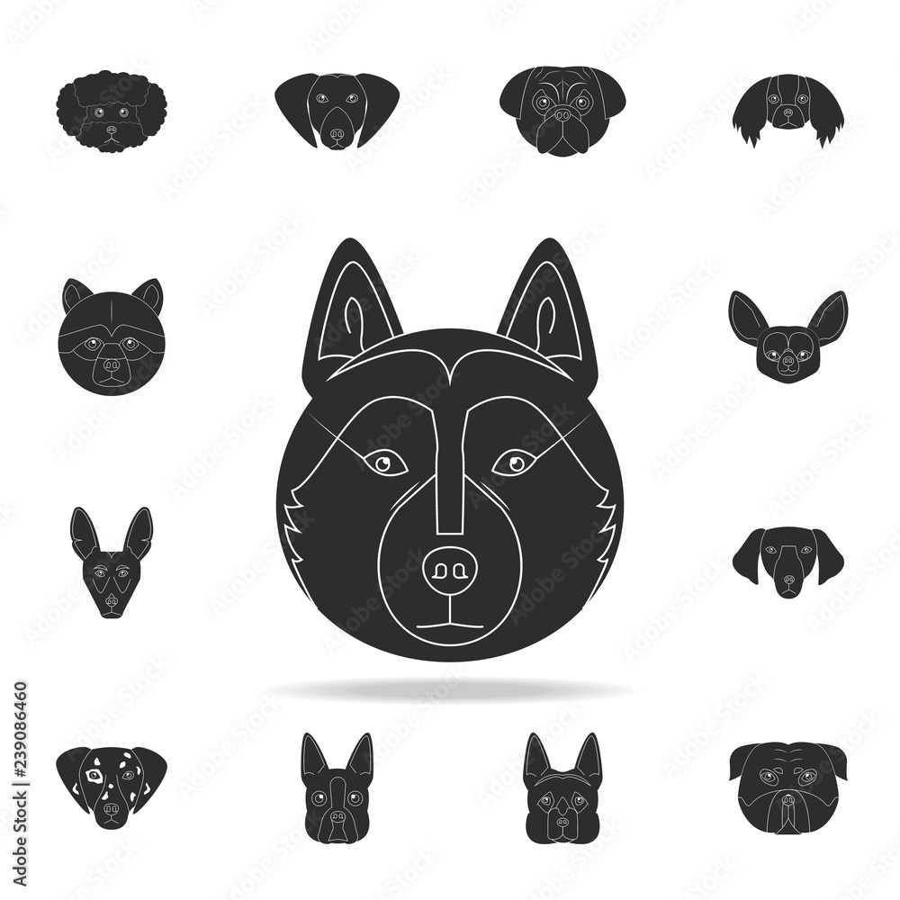Alaskan Malamute face icon. Detailed set of dog silhouette icons. Premium graphic design. One of the collection icons for websites, web design, mobile app Alaskan Malamute face icon. Detailed set of dog silhouette icons. Premium graphic design. One of the collection icons for websites, web design, mobile app