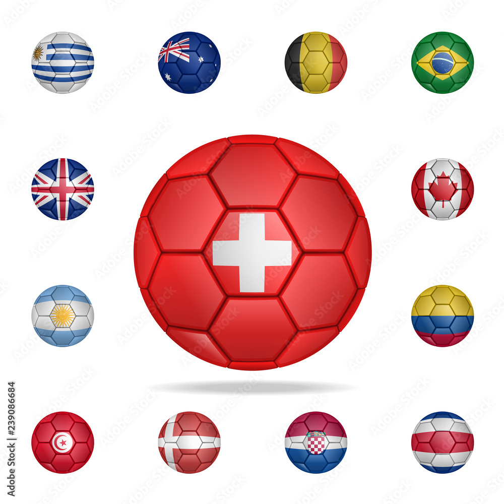 National football ball of Switzerland. Detailed set of national soccer balls. Premium graphic design. One of the collection icons for websites, web design, mobile app National football ball of Switzerland. Detailed set of national soccer balls. Premium graphic design. One of the collection icons for websites, web design, mobile app