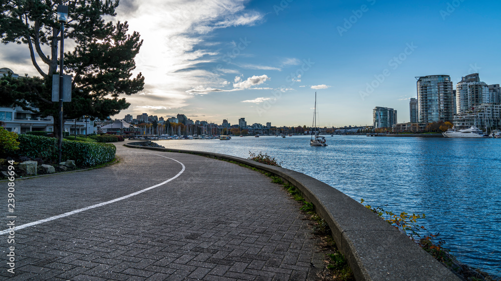 View of False Creek and downtown Vancouver, Canada. Beautiful British Columbia, Canada.