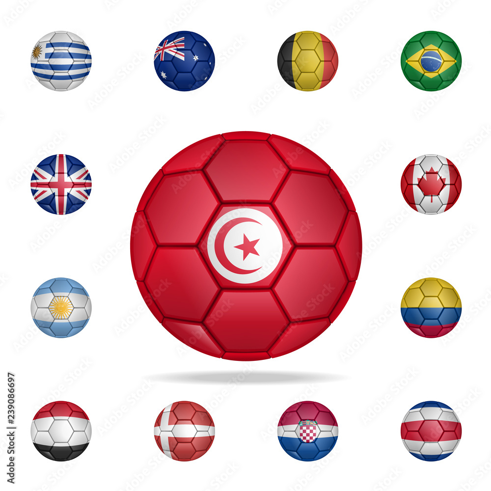 National football ball of Tunisia. Detailed set of national soccer balls. Premium graphic design. One of the collection icons for websites, web design, mobile app National football ball of Tunisia. Detailed set of national soccer balls. Premium graphic design. One of the collection icons for websites, web design, mobile app