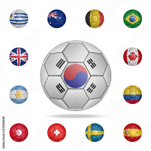 National football ball of South Korea. Detailed set of national soccer balls. Premium graphic design. One of the collection icons for websites, web design, mobile app