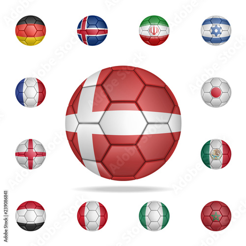 National football ball of Denmark. Detailed set of national soccer balls. Premium graphic design. One of the collection icons for websites, web design, mobile app