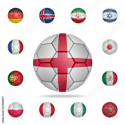 National football ball of England. Detailed set of national soccer balls. Premium graphic design. One of the collection icons for websites, web design, mobile app