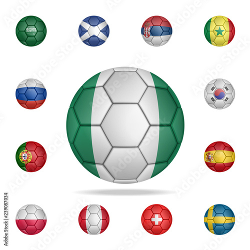 National football ball of Nigeria. Detailed set of national soccer balls. Premium graphic design. One of the collection icons for websites, web design, mobile app