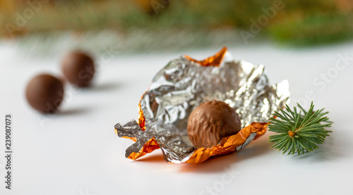 Christmas chocolate pralines with decorations