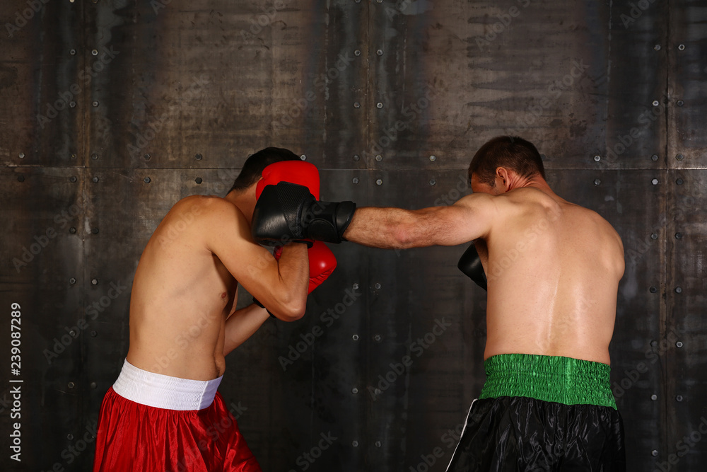 Two boxer men boxing in gloves