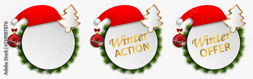Christmas action offers vector dial buttons isolated, banner winter discount action. Set of keys with gifts - Christmas sales, Christmas products – vector