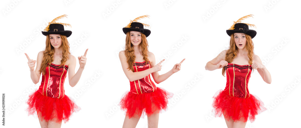 Red hair girl in carnival costume isolated on white Red hair girl in carnival costume isolated on white