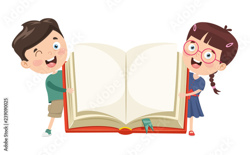 Vector Illustration Of Kids Showing Open Book