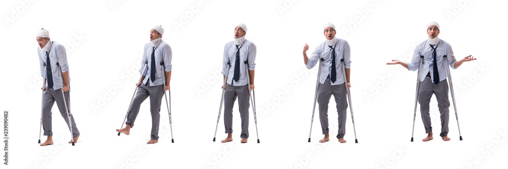 Injured businessman isolated on white Injured businessman isolated on white