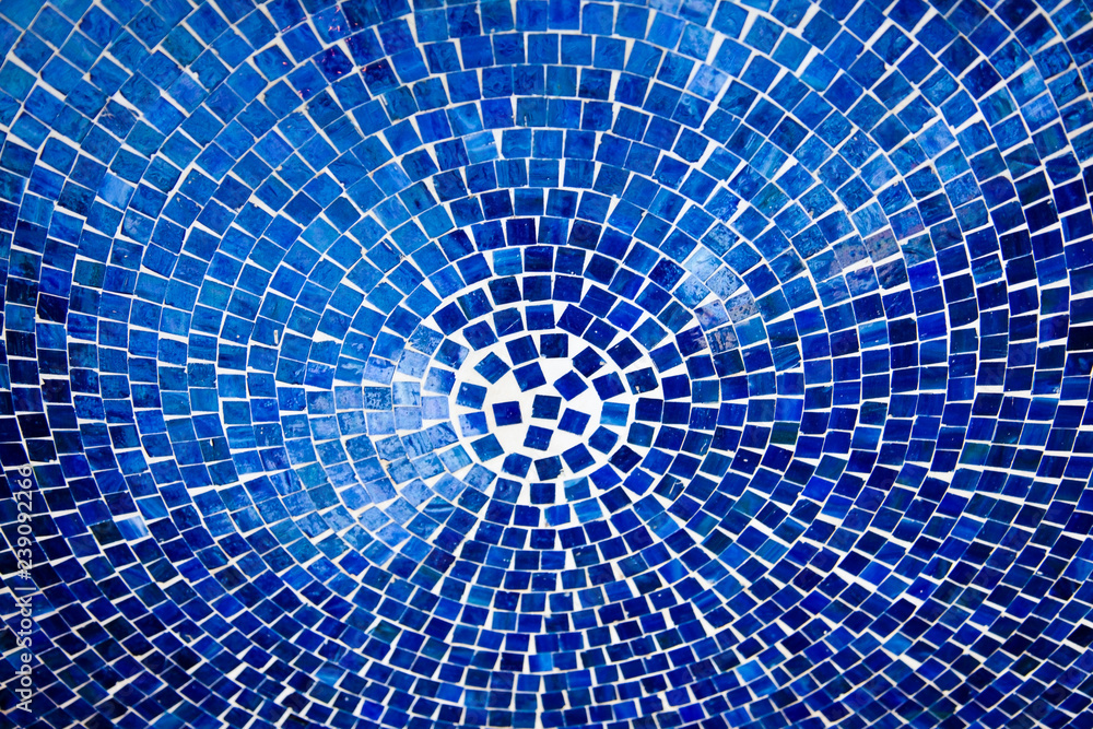 Fototapeta premium Circular blue tile mosaic table top.