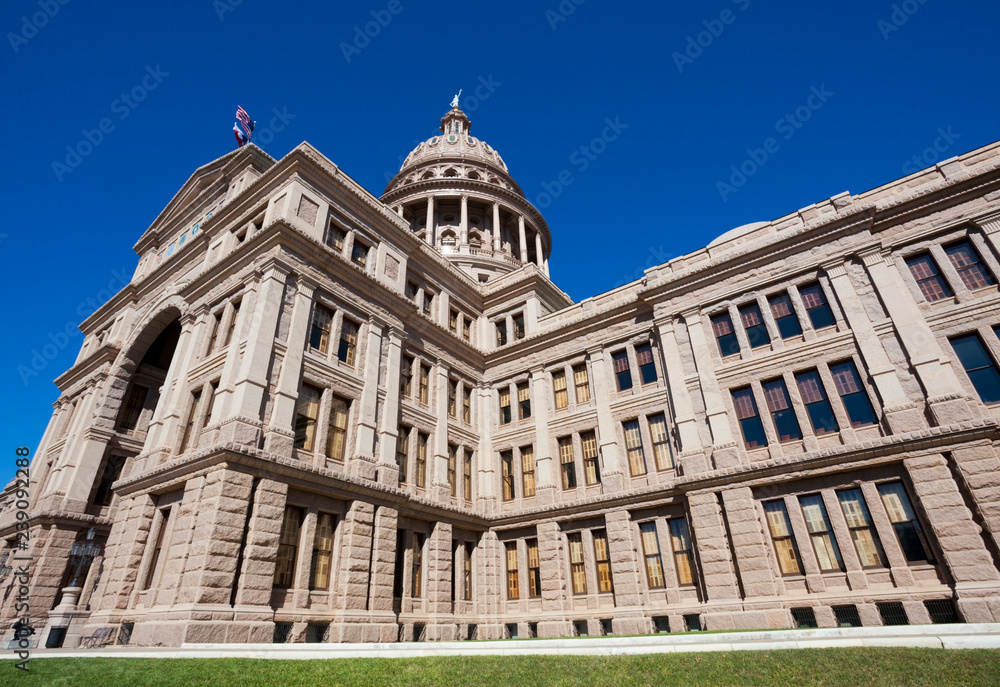 Austin, Texas capitol building against blue sky.