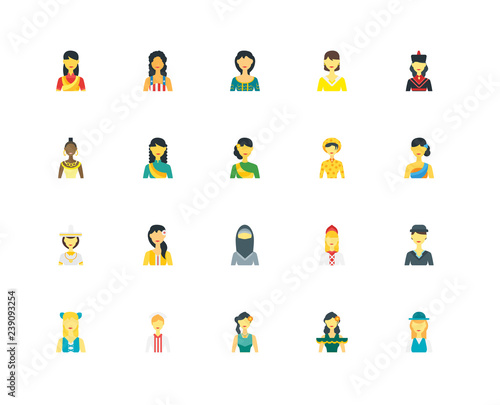 Simple Set of 20 Vector Icon. Contains such Icons as Greek, Indonesia, Mongolian, Woman, Finland, American, Russian, African. Editable Stroke pixel perfect