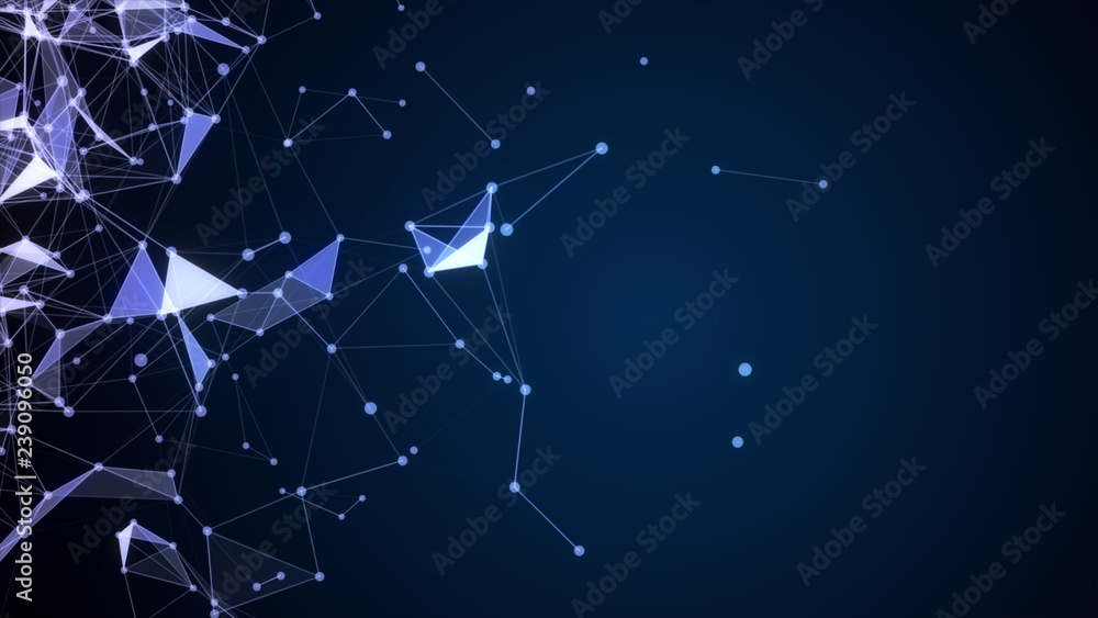 Fototapeta premium Futuristic triangular plexus background connected lines and dots computer generated