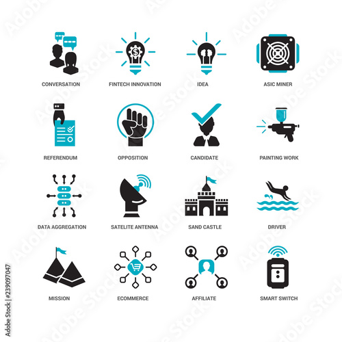 Simple Set of 16 Vector Icon. Contains such Icons as smart switch, Opposition, Conversation, undefined, Driver, Satelite antenna, Fintech innovation. Editable Stroke pixel perfect