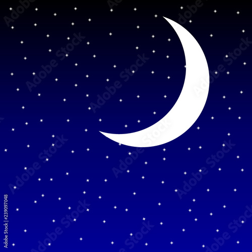 Month in the starry night sky.