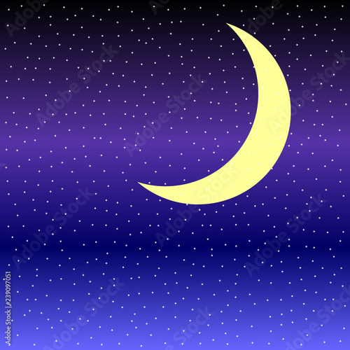 Month in the starry night sky.