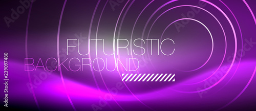 Neon circles abstract background, shiny lines