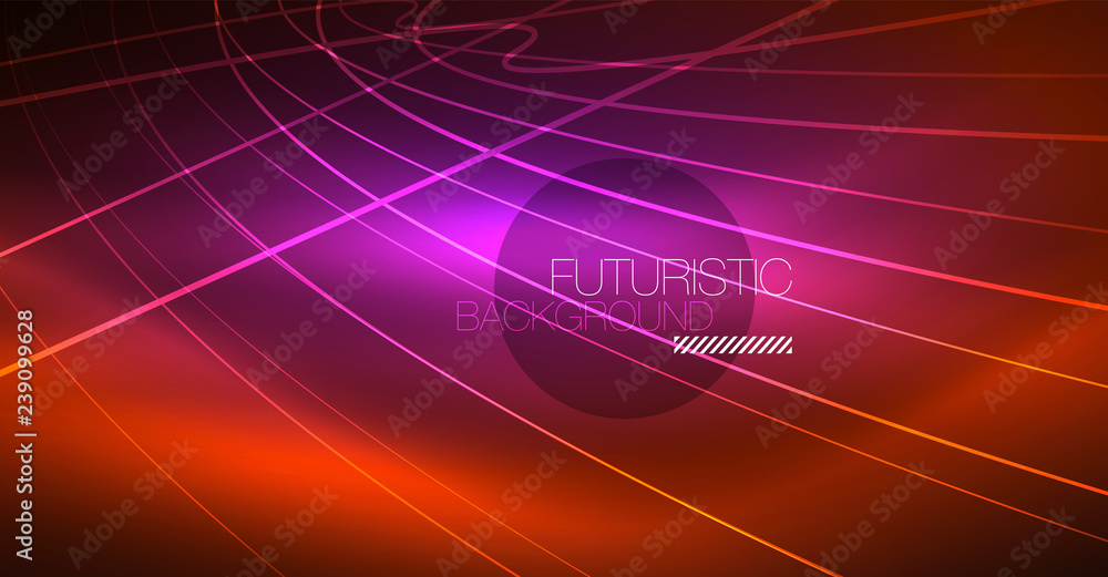 Obraz premium Neon glowing magic background, neon banner, night sky wallpaper. Magic light effect. Christmas abstract pattern.