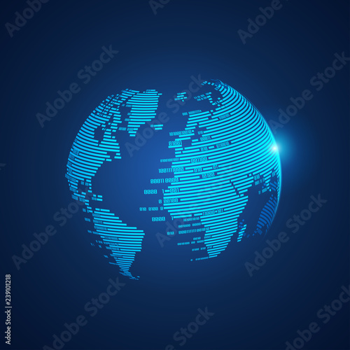 concept of digital world, graphic of technological globe combined with binary code