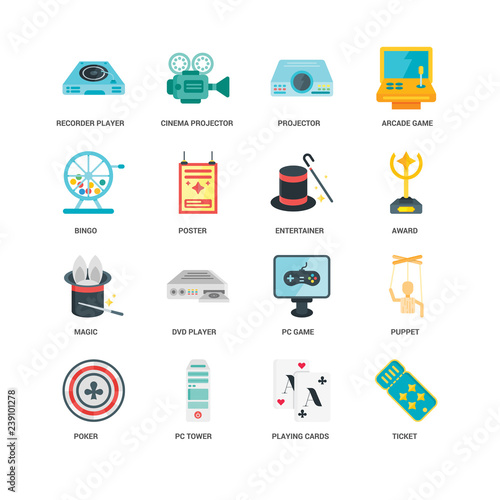 Simple Set of 16 Vector Icon. Contains such Icons as Ticket, Poster, Recorder player, undefined, Puppet, Dvd Cinema projector. Editable Stroke pixel perfect