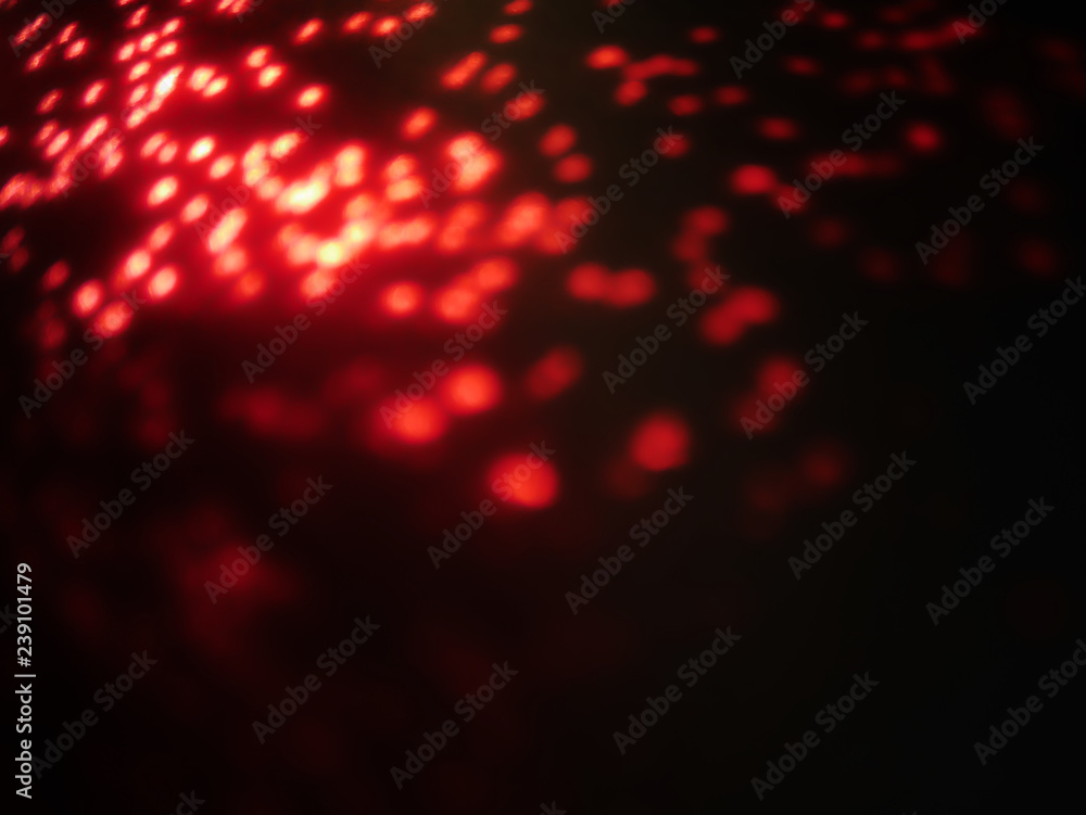 abstract lens flare on background. Red defocused bokeh lights. blur christmas wallpaper decor. festive glowing circles design.