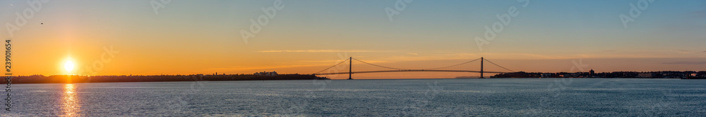 View of the Brooklyn to Staten Island Suspention Bridge During a Winter Sunrise