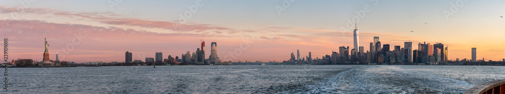 View of the Statue of Liberty From the Staten Island Ferry with Downtown Manhattan on the Right