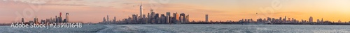 High Resolution Panorama of New Jersy and Manhattan Skyline with Orange and pink Skies © porqueno