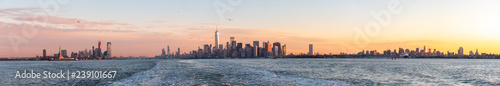 Panoramic View from the Staten Island Ferry of New York City Skyline