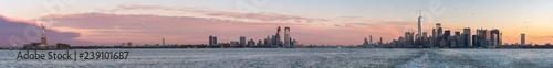 View of The Statue of Liberty, Downtown New Jersey and Downtown Manhattan During Early Cold Winter Morning