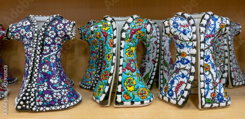 Turkish caftan souvenir miniature on display at a shop in Instanbul, Turkey.