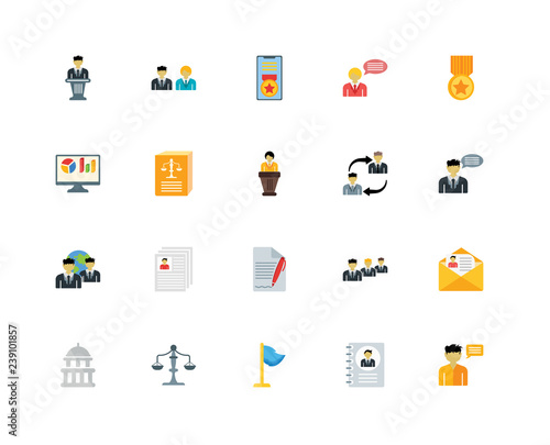 Set Of 20 icons such as Speech, Candidate, Flag, Balance, Capito