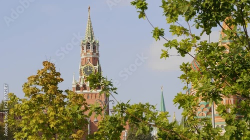Moscow Kremlin Main Clock named Kuranti on Spasskaya Tower. Red Square. photo
