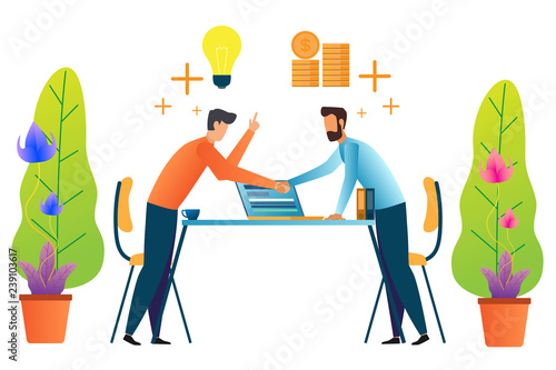 Teamwork and partnership. business people shake hands and discussion vector illustration.