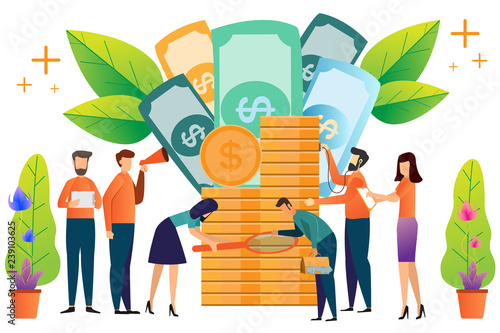 Modern Business people with stethoscope examining money health. Healthy finance and investments business concept. vector illustration.