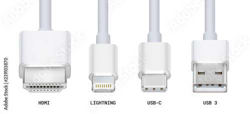 types of cable computer and device connectors white
