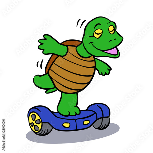 Funny turtle riding a hoverboard 