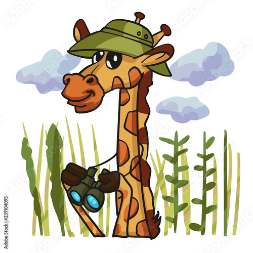 Giraffe bird watcher cartoon