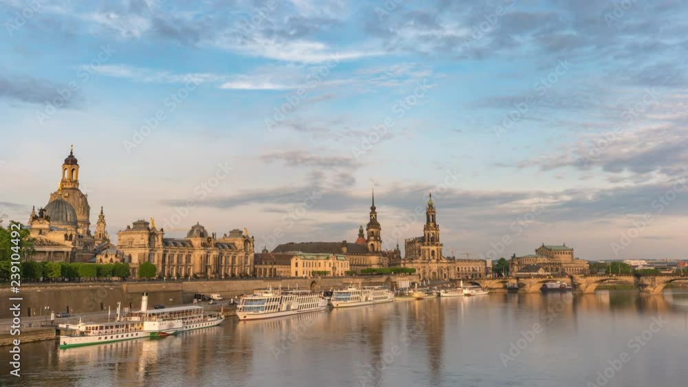 Dresden Germany time lapse 4K, city skyline timelapse at Elbe River Dresden Germany time lapse 4K, city skyline timelapse at Elbe River