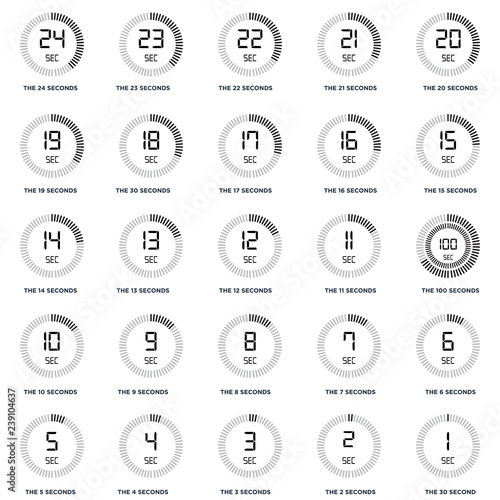 Set Of 25 icons such as The 30 second, 100 seconds, 15 23 5 7 14 seconds icon