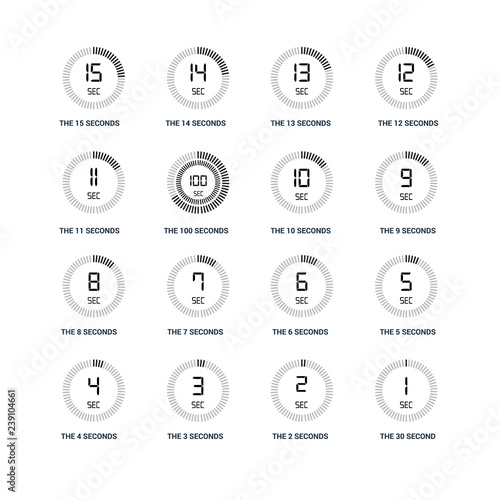 Set Of 16 icons such as The 30 second, 2 seconds, 3 4 5 15 11 8