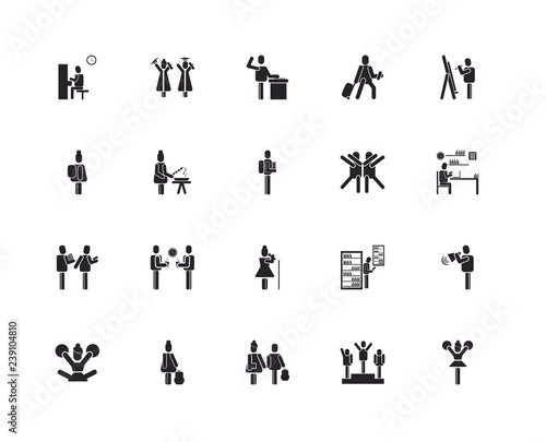 Set Of 20 icons such as Cheerleader, Winner, Students, Student, Drawing, Dancing, Singing, Acting class, Barbecue, Swear, icon pack