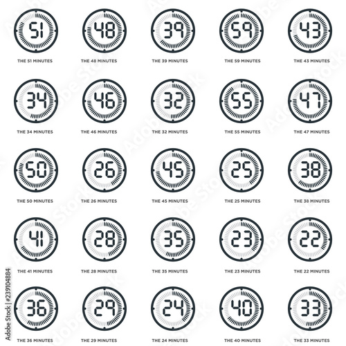 Simple Set of 25 Vector Icon. Contains such Icons as The 43 minutes, 40 47 29 36 22 26 minutes. Editable Stroke pixel perfect