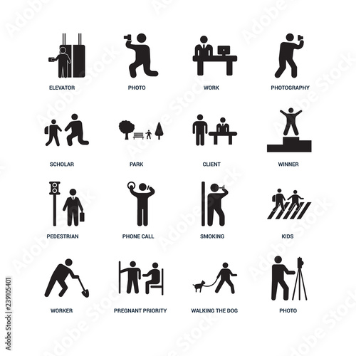 Set Of 16 icons such as Photo, Walking the dog, Pregnant priorit