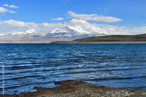  Holy Rakshas Tal lake and Gurla Mandhata peak in Ngari, Western Tibet, China. This lake also known as Demons Lake, Ravana Tal or Ravan Harda, Langa Tso in Hindu Religion photo