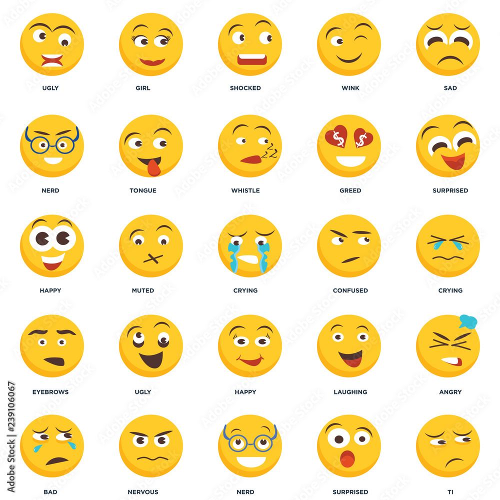 Set Of 25 icons such as Ti, Surprised, Nerd, Nervous, Bad, Confused, Happy, Eyebrows, Shocked, Girl icon Set Of 25 icons such as Ti, Surprised, Nerd, Nervous, Bad, Confused, Happy, Eyebrows, Shocked, Girl icon