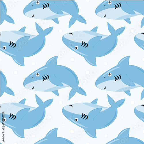Seamless pattern cute sharks with bubbles