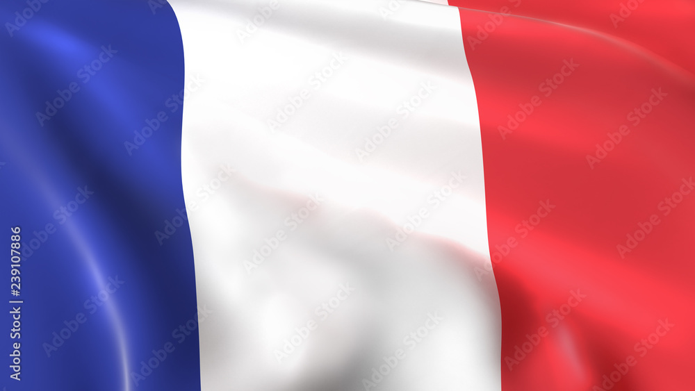 3D illustration of the France flag waving